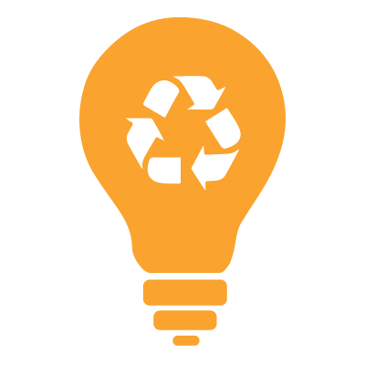 Going Green Icon which is lightbulb with a recycling triangle in it